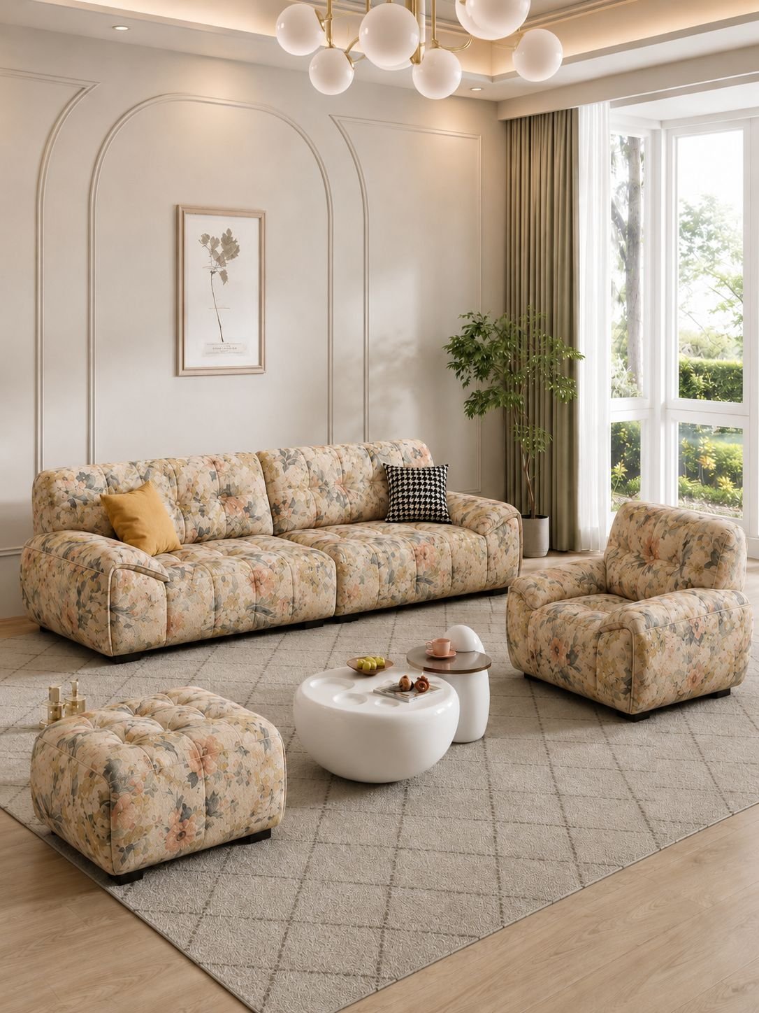 Floral sofa and carpet